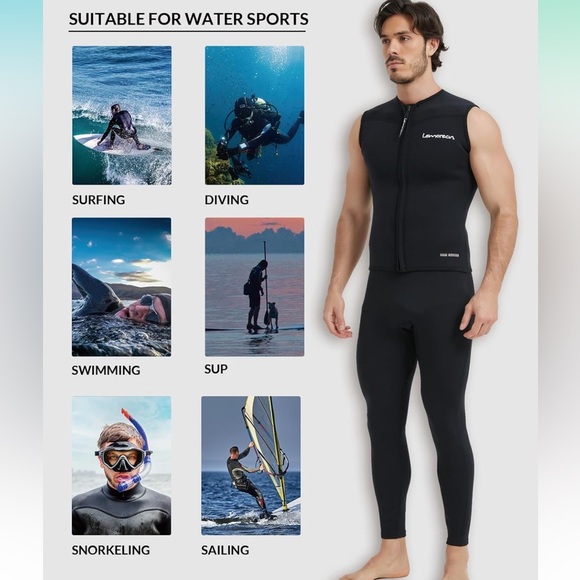 NWOT Lemorecn Mens Wetsuit Top Premium Neoprene 3mm Zipper Wetsuit Vest, Medium - Picture 6 of 14